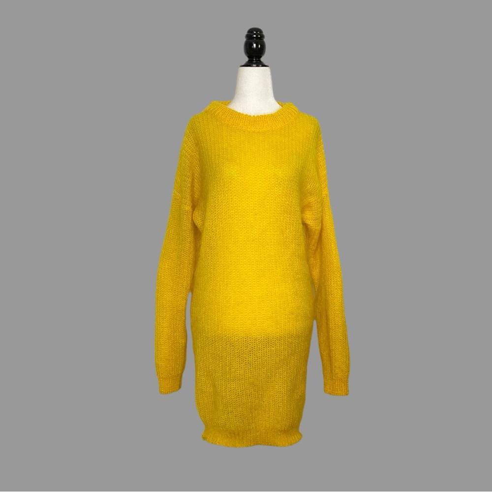 💛💛 Vintage 90s Yellow Knit Sweater Dress